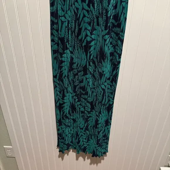 Banana Republic Fern Print Layered Pleated Maxi Dress Navy Blue Green NEW Medium - Picture 3 of 9